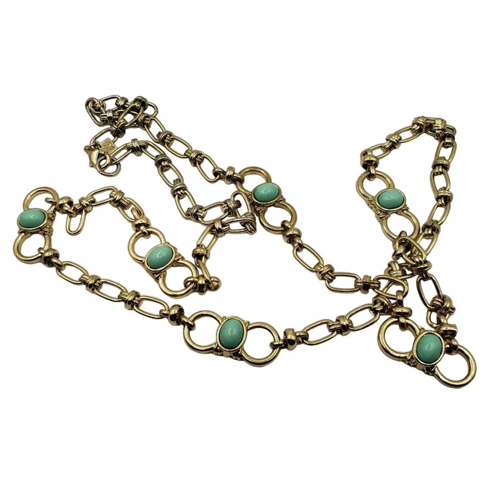 Banana Republic Gold Tone & Faux Turquoise Necklace Long Chain